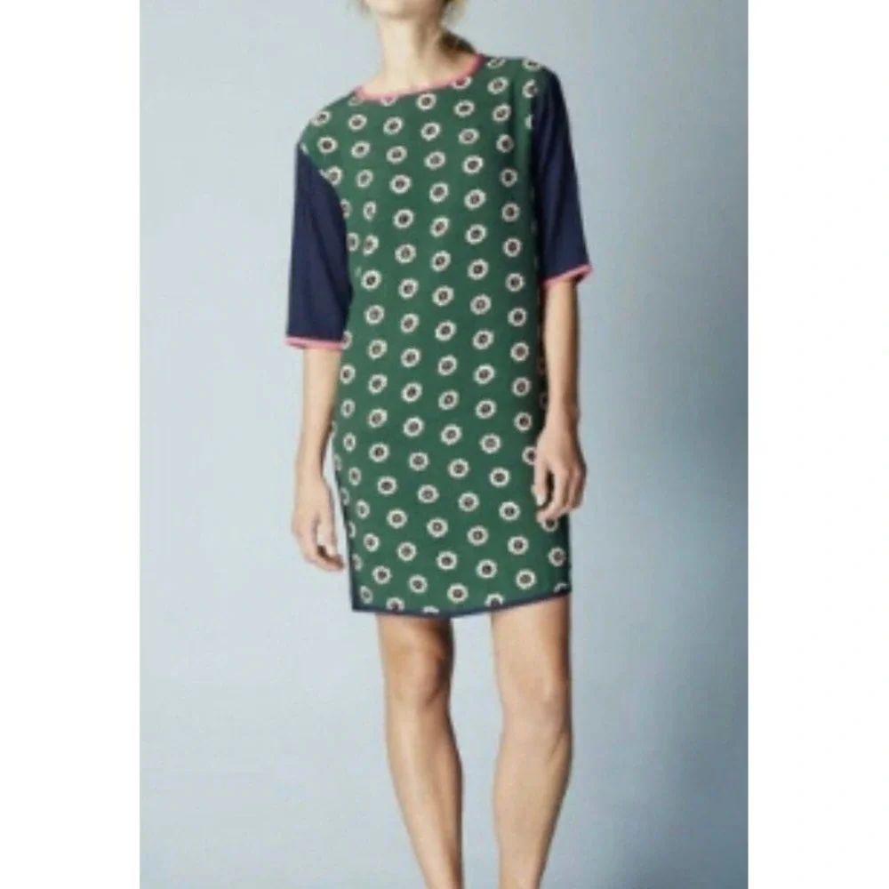 Boden Daisy Colorblock Tunic Dress Green Navy Pink Floral WH991 Womens 4R